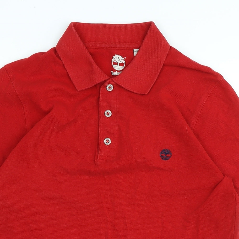 Timberland Mens Red Cotton Polo Size M Collared - Logo