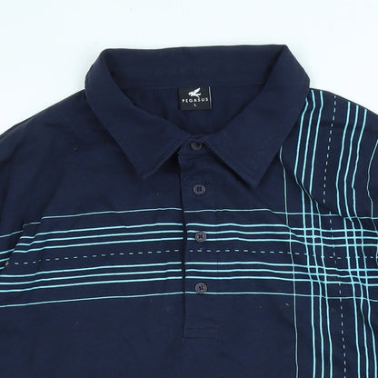 Pegasus Mens Blue Cotton Polo Size L Collared - Logo