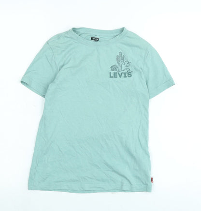 Levi's Boys Green Cotton Basic T-Shirt Size 10-11 Years Crew Neck - Logo - Cacti Club