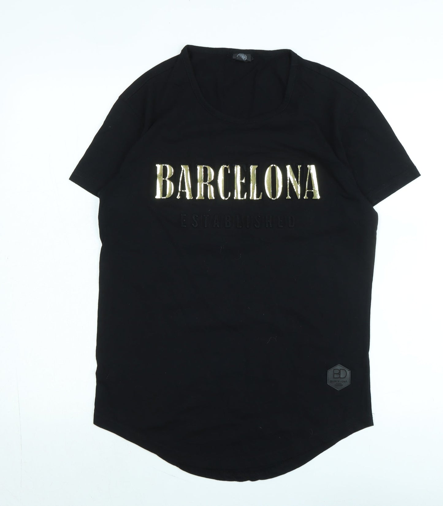 Barcelona Womens Black Cotton Basic T-Shirt Size S Crew Neck - Logo