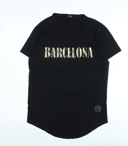 Barcelona Womens Black Cotton Basic T-Shirt Size S Crew Neck - Logo