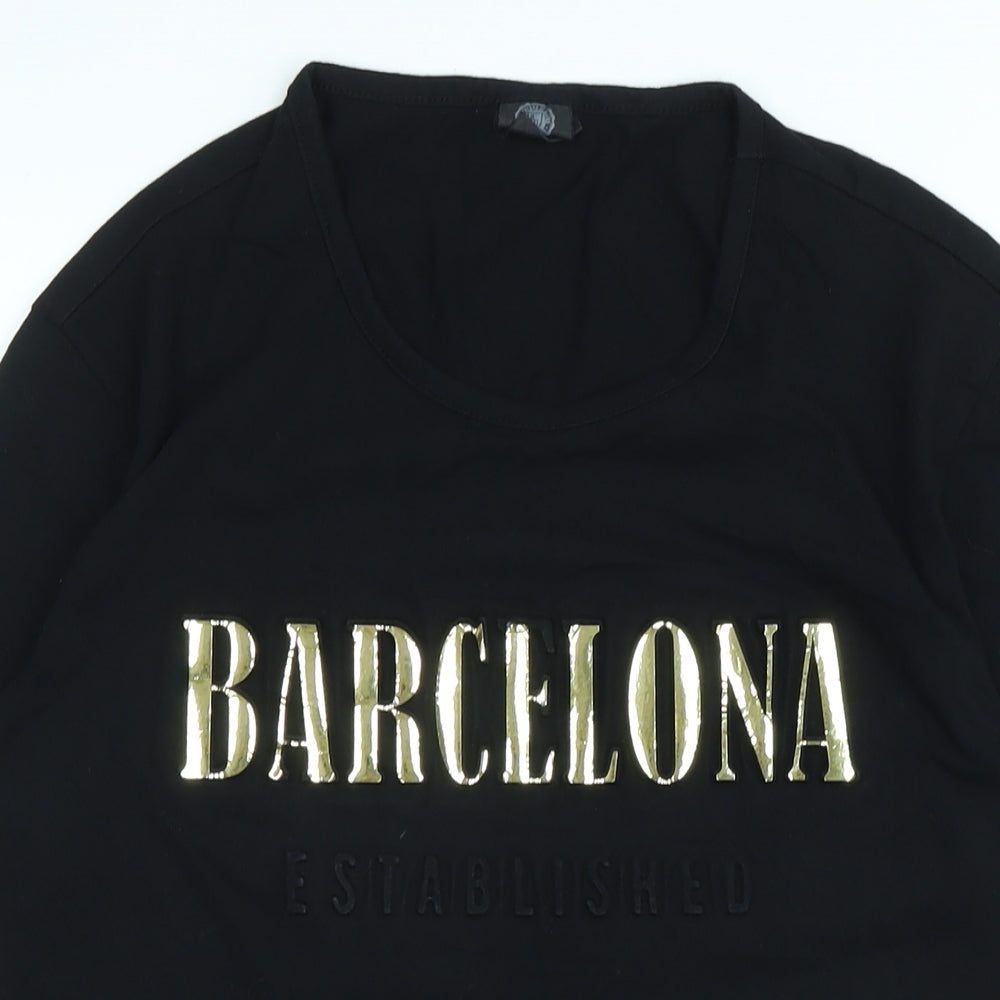 Barcelona Womens Black Cotton Basic T-Shirt Size S Crew Neck - Logo