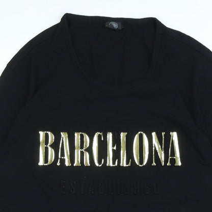 Barcelona Womens Black Cotton Basic T-Shirt Size S Crew Neck - Logo