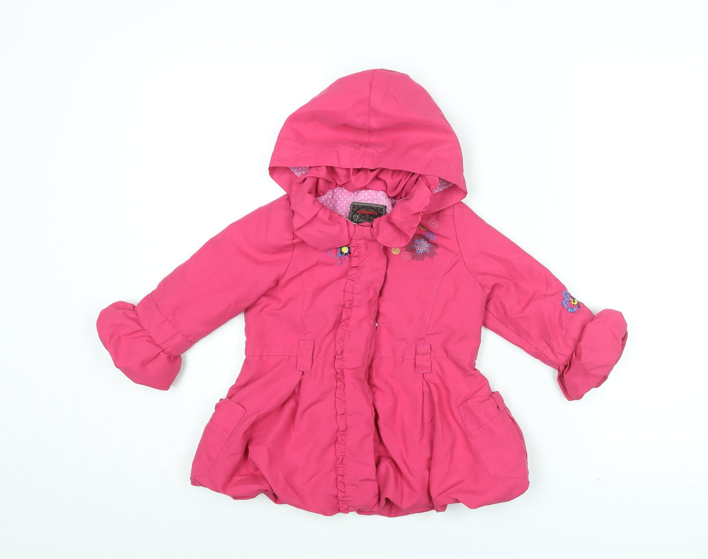 Catimini Girls Pink Floral Jacket Coat Size 2 Years Zip