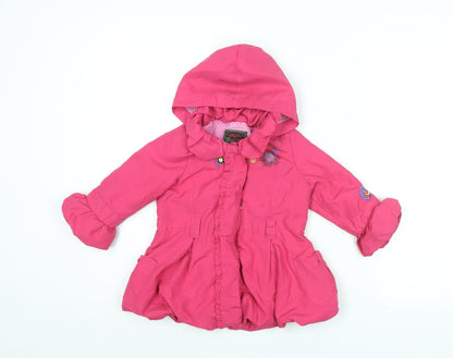 Catimini Girls Pink Floral Jacket Coat Size 2 Years Zip