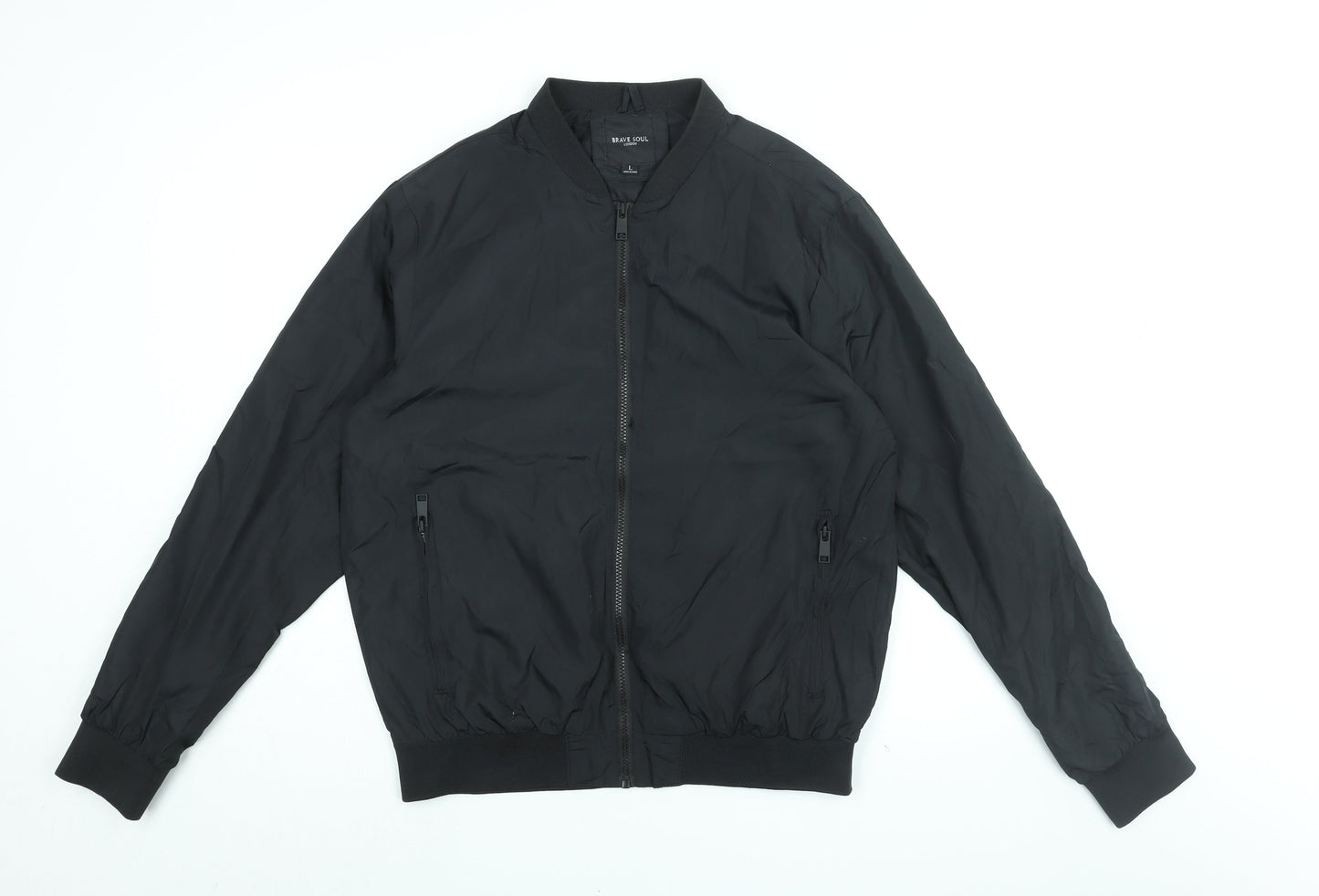 Mens UK Size L Brave Soul Black Bomber Jacket