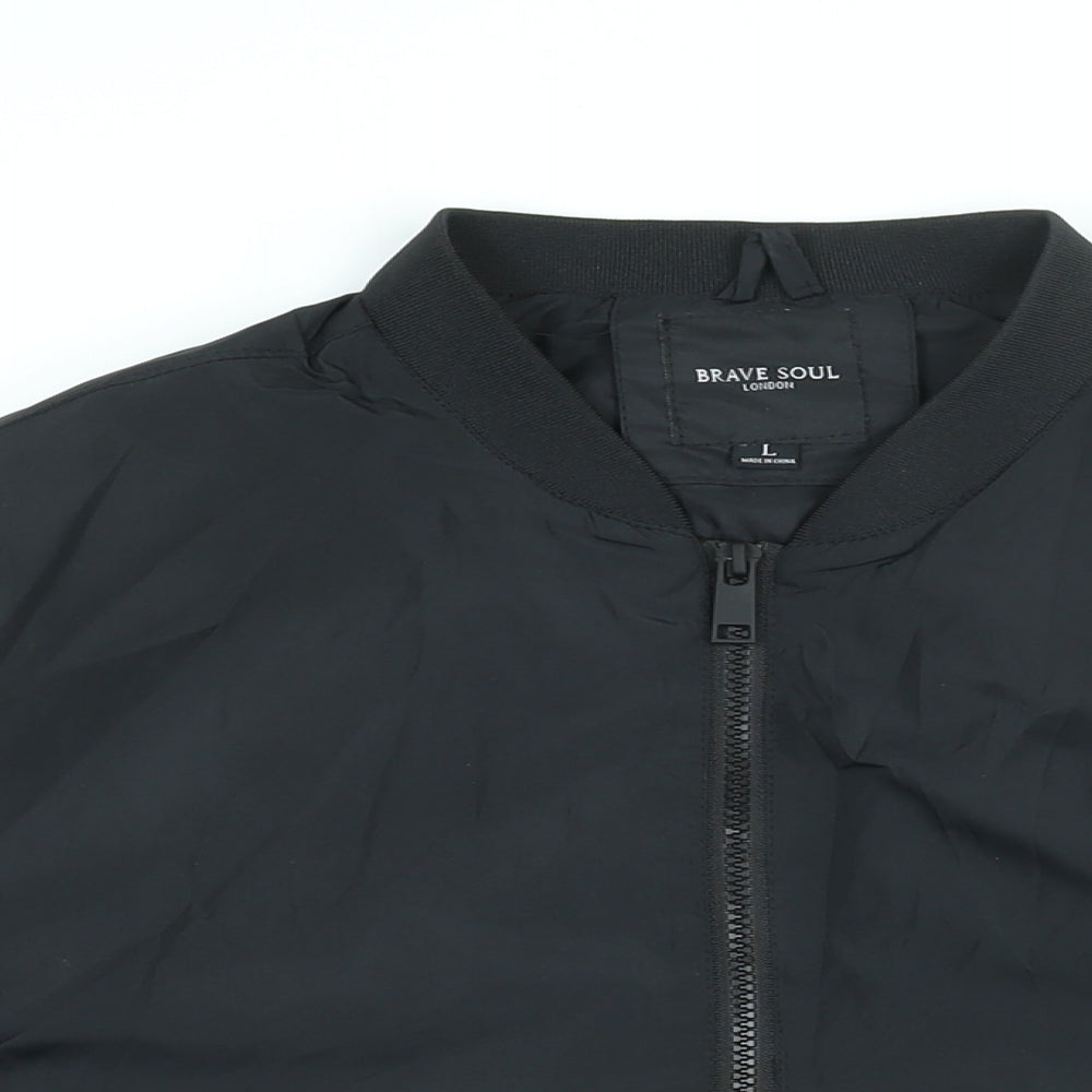 Mens UK Size L Brave Soul Black Bomber Jacket
