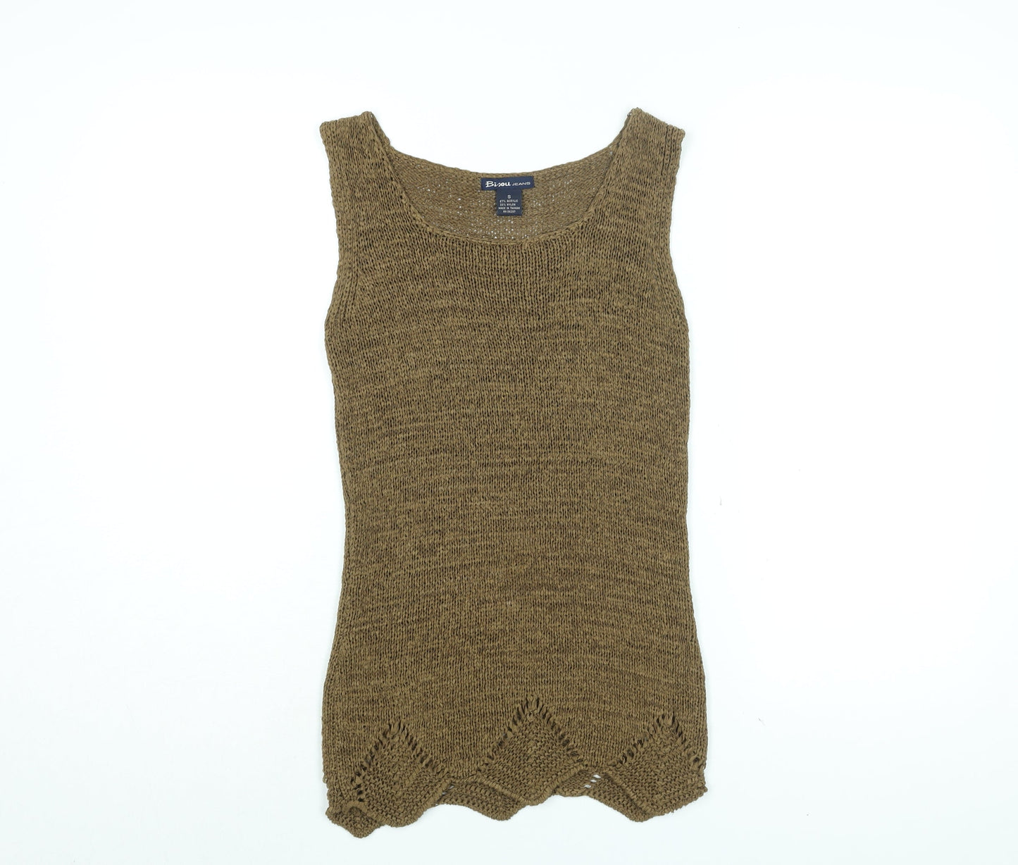 Bisou Jeans Womens Brown Acrylic Basic T-Shirt Size S Round Neck