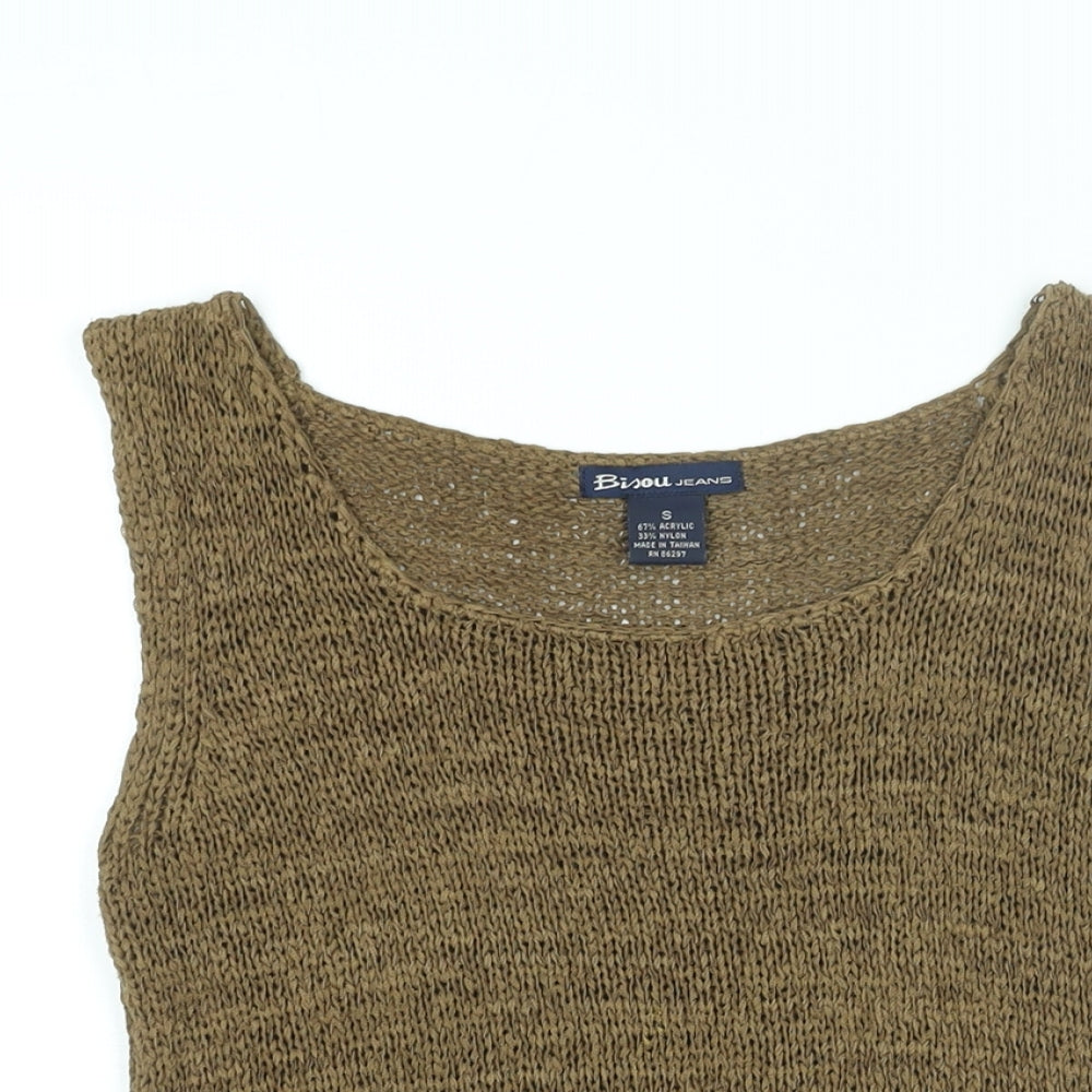 Bisou Jeans Womens Brown Acrylic Basic T-Shirt Size S Round Neck