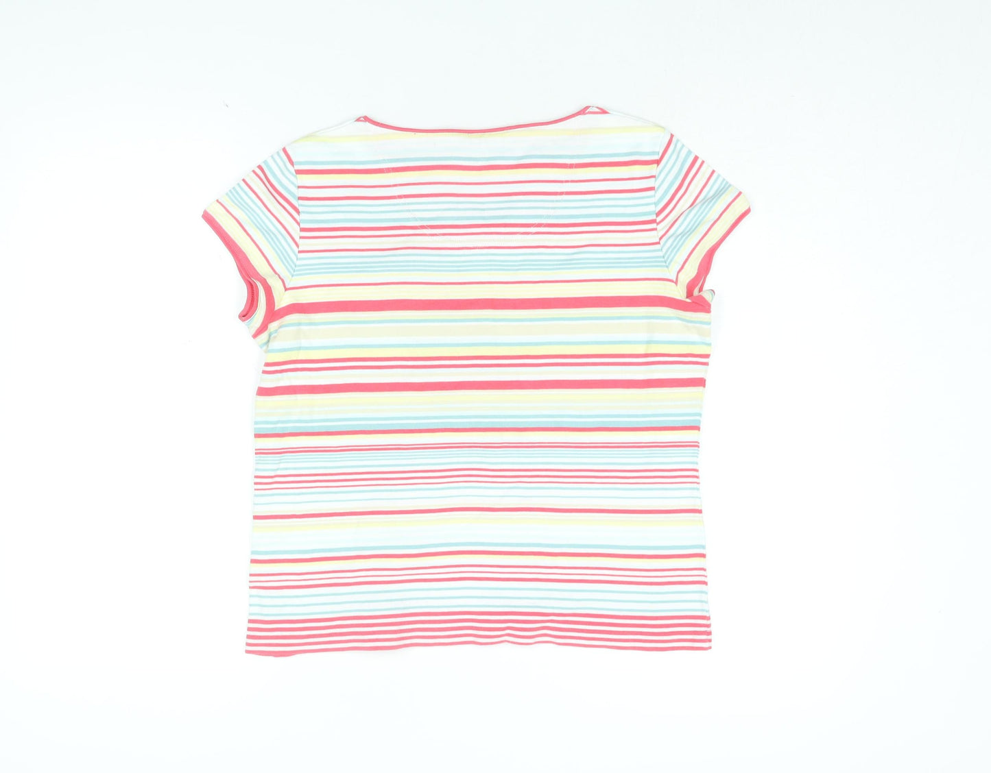 Maine Womens Multicoloured Striped Cotton Basic T-Shirt Size 14 Round Neck - Floral Embroidery