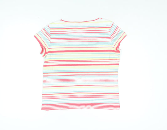 Maine Womens Multicoloured Striped Cotton Basic T-Shirt Size 14 Round Neck - Floral Embroidery