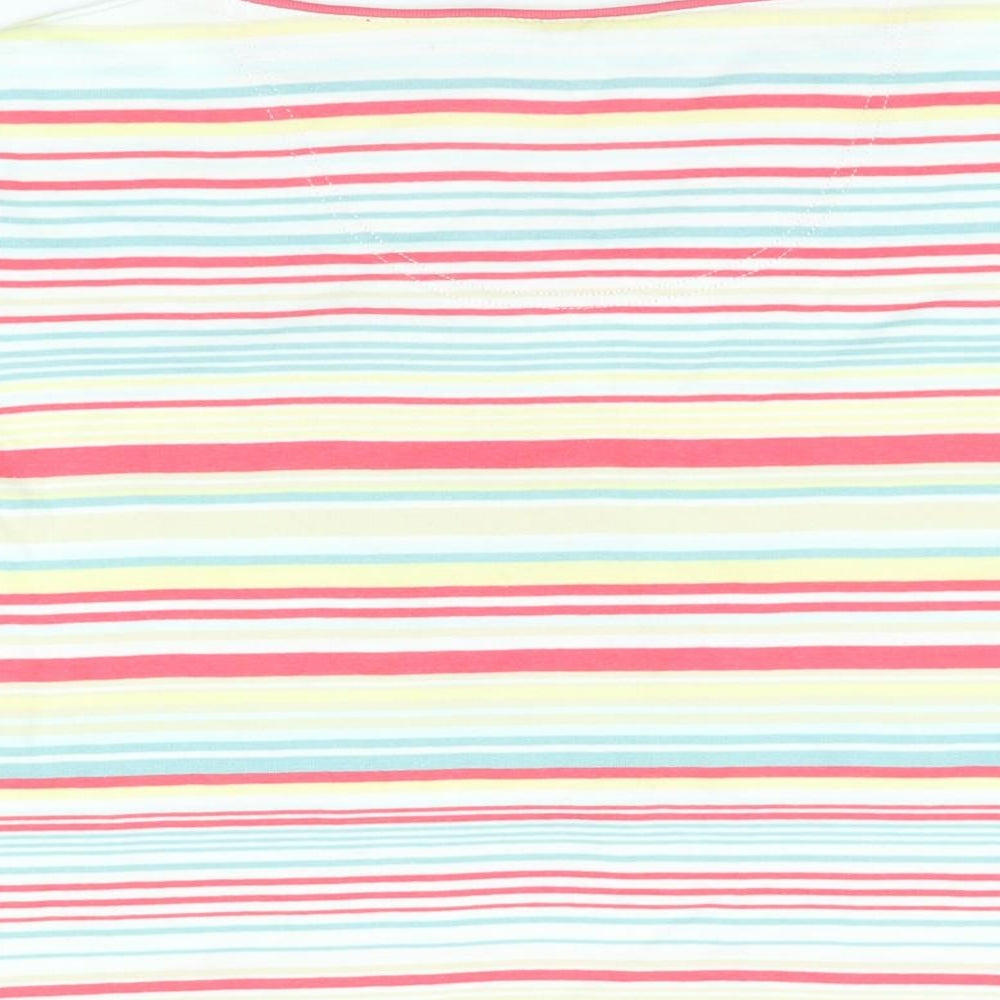 Maine Womens Multicoloured Striped Cotton Basic T-Shirt Size 14 Round Neck - Floral Embroidery