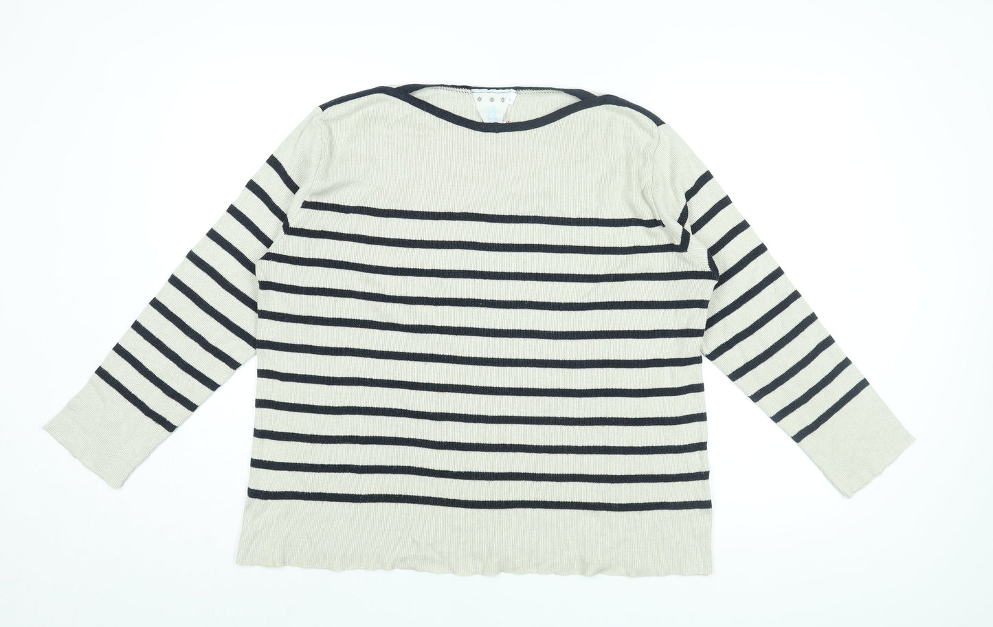 Normal Norfolk Womens Ivory Boat Neck Striped Cotton Pullover Jumper Size L