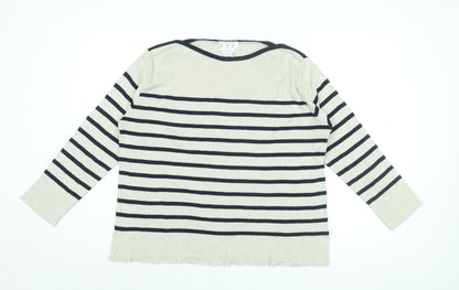 Normal Norfolk Womens Ivory Boat Neck Striped Cotton Pullover Jumper Size L