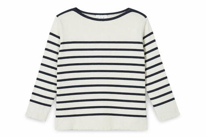 Normal Norfolk Womens Ivory Boat Neck Striped Cotton Pullover Jumper Size L