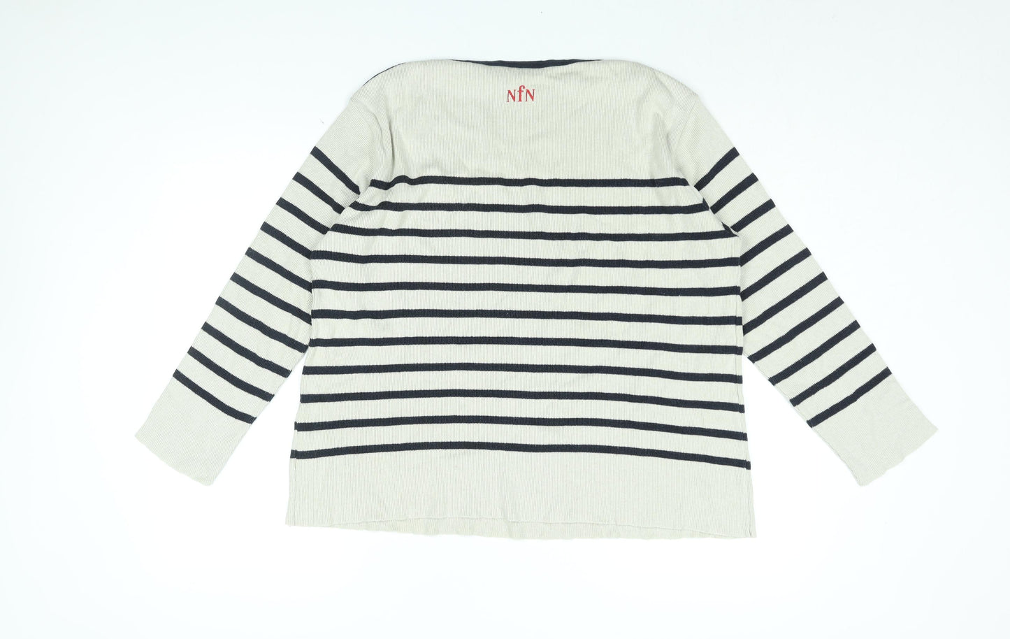 Normal Norfolk Womens Ivory Boat Neck Striped Cotton Pullover Jumper Size L