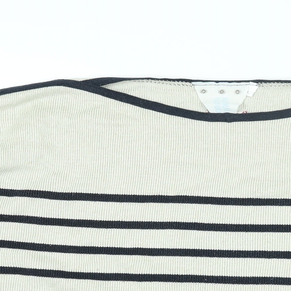 Normal Norfolk Womens Ivory Boat Neck Striped Cotton Pullover Jumper Size L