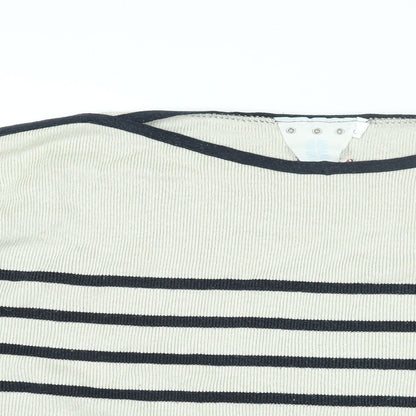 Normal Norfolk Womens Ivory Boat Neck Striped Cotton Pullover Jumper Size L