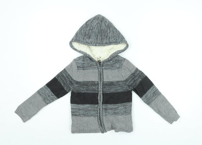 E Of M Boys Grey Striped Cotton Full Zip Hoodie Size 4-5 Years Zip