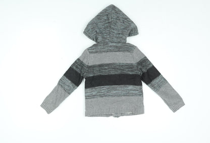 E Of M Boys Grey Striped Cotton Full Zip Hoodie Size 4-5 Years Zip