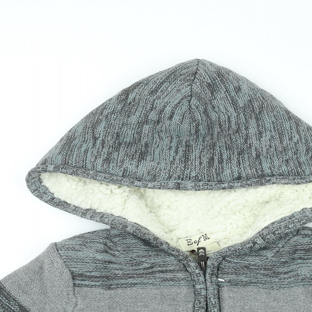 E Of M Boys Grey Striped Cotton Full Zip Hoodie Size 4-5 Years Zip