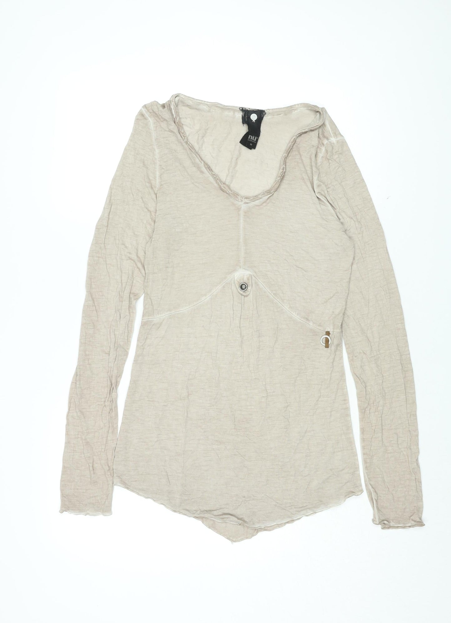 Nu by Staff Woman Womens Beige Cotton Basic T-Shirt Size M Scoop Neck