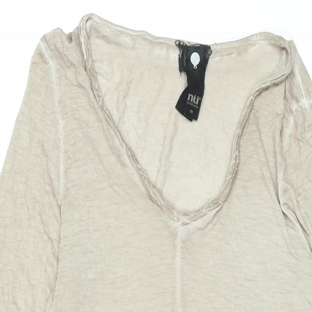 Nu by Staff Woman Womens Beige Cotton Basic T-Shirt Size M Scoop Neck