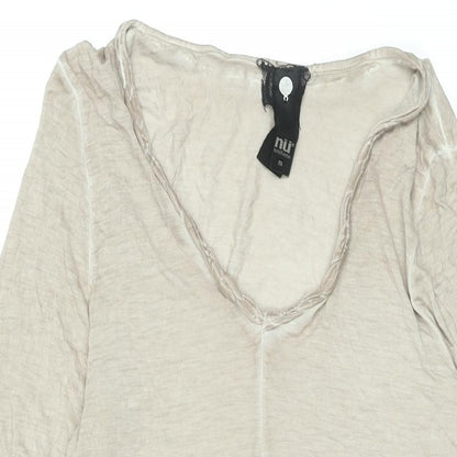 Nu by Staff Woman Womens Beige Cotton Basic T-Shirt Size M Scoop Neck