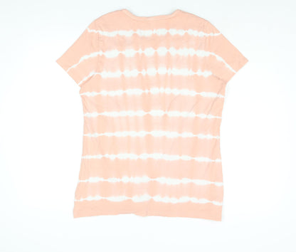 Lands' End Womens Pink Geometric Cotton Basic T-Shirt Size L Round Neck - Tie Dye