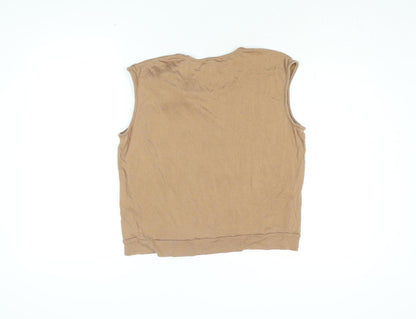 References Womens Beige Cotton Basic T-Shirt Size 14 Round Neck - Rose Detail