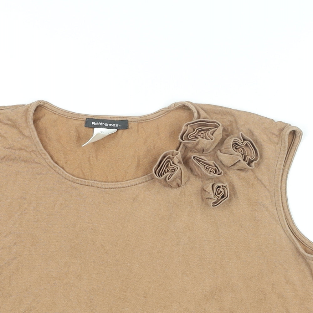 References Womens Beige Cotton Basic T-Shirt Size 14 Round Neck - Rose Detail