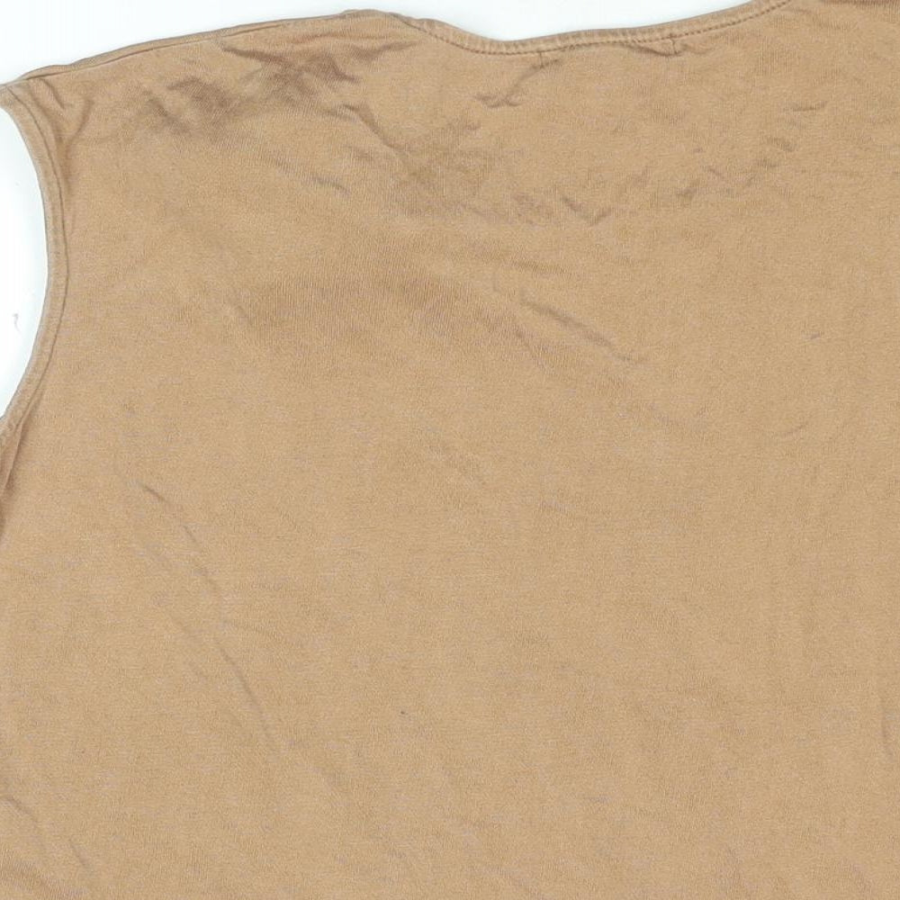 References Womens Beige Cotton Basic T-Shirt Size 14 Round Neck - Rose Detail