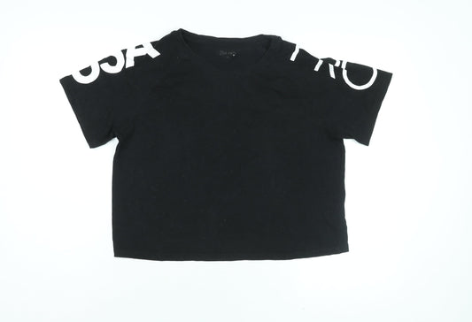 Womens UK Size 10 USA Pro Black Basic T-Shirt