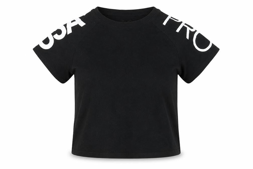 Womens UK Size 10 USA Pro Black Basic T-Shirt