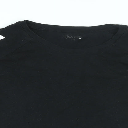 Womens UK Size 10 USA Pro Black Basic T-Shirt
