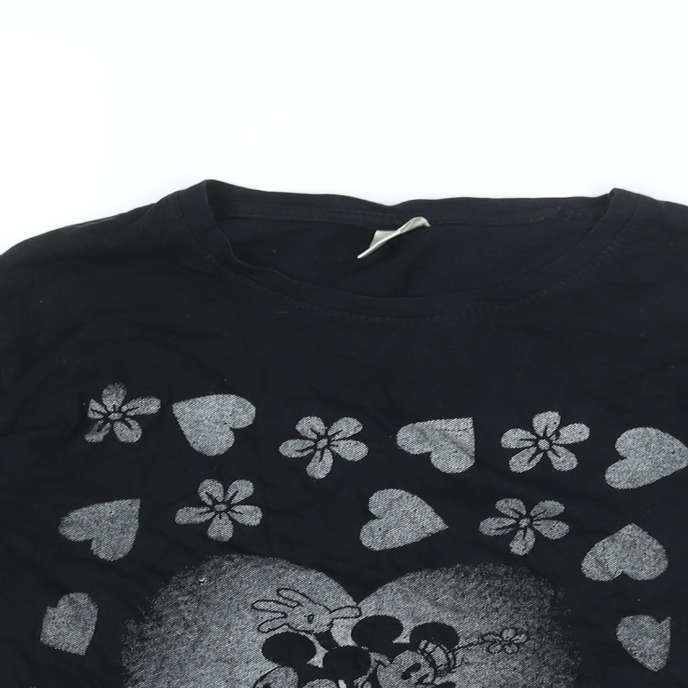 Disney Girls Blue Cotton Basic T-Shirt Size L Round Neck Pullover - Mickey Mouse, Heart Print