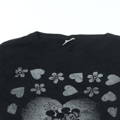 Disney Girls Blue Cotton Basic T-Shirt Size L Round Neck Pullover - Mickey Mouse, Heart Print