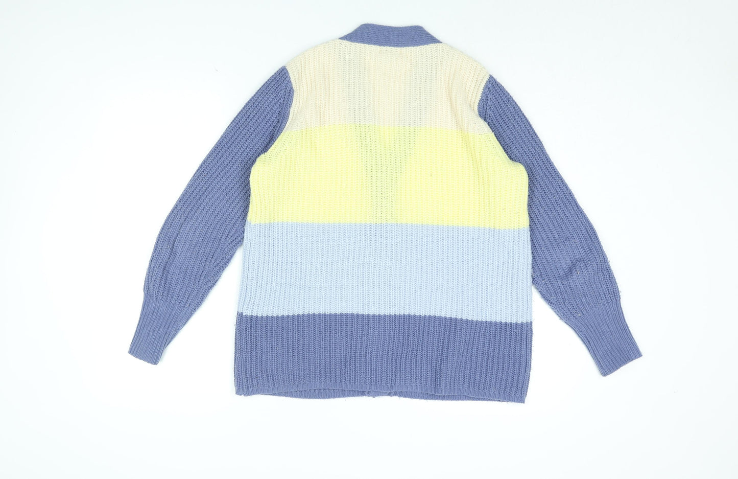 Damart Womens Blue V-Neck Striped Acrylic Cardigan Jumper Size 10