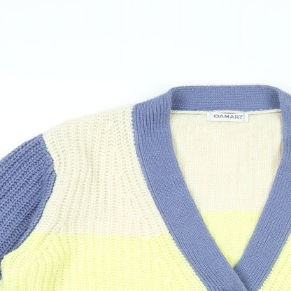 Damart Womens Blue V-Neck Striped Acrylic Cardigan Jumper Size 10