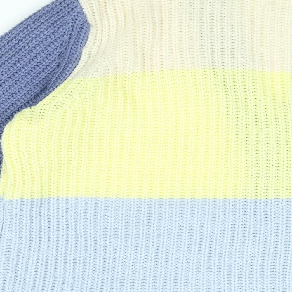 Damart Womens Blue V-Neck Striped Acrylic Cardigan Jumper Size 10