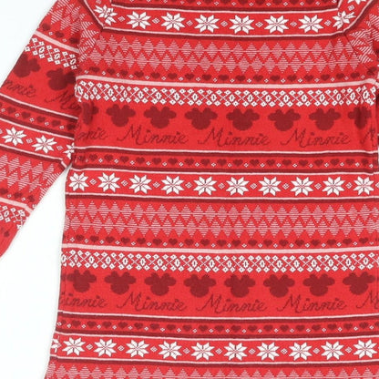 Disney Girls Red Geometric Cotton Shift Size 3-4 Years Round Neck Pullover - Mickey Mouse Christmas
