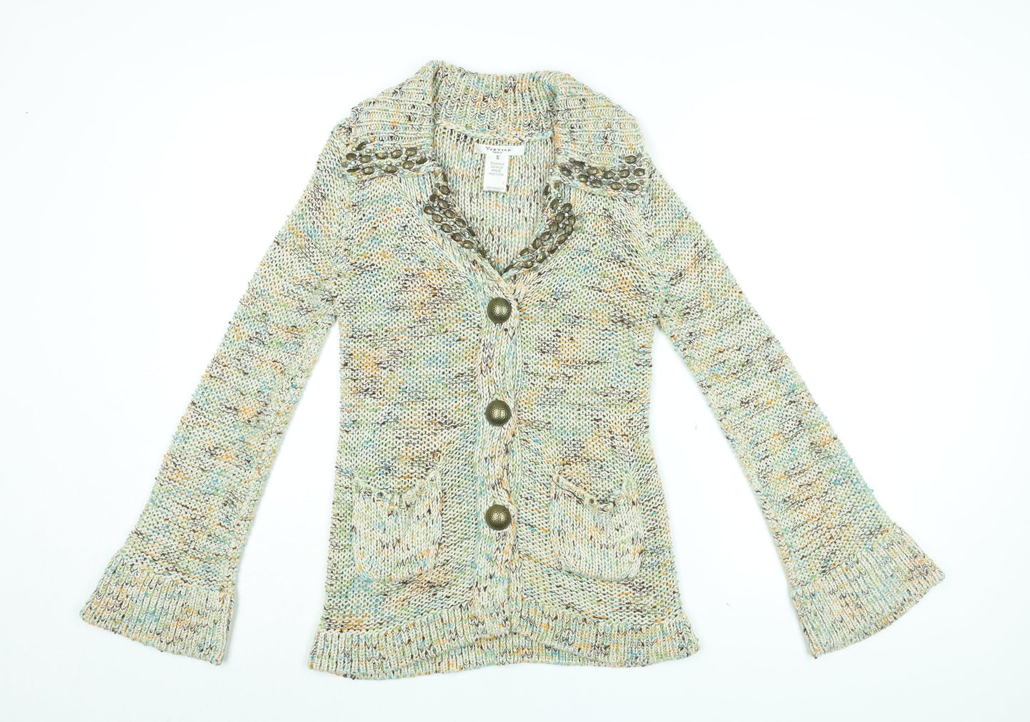Vertigo Womens Multicoloured Collared Acrylic Cardigan Jumper Size S