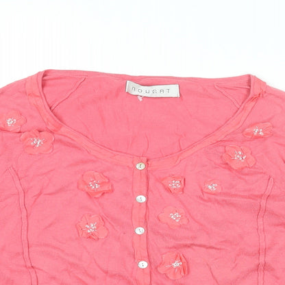 Nougat Womens Pink Round Neck Floral Cotton Cardigan Jumper Size 12