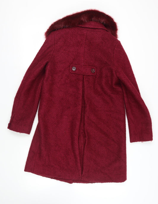 John Lewis Womens Red Pea Coat Coat Size 12 Button - Faux Fur Collar