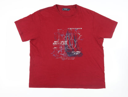 Maine New England Mens Red Cotton T-Shirt Size L Crew Neck - Logo