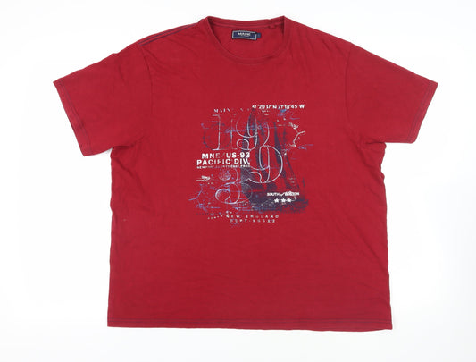 Maine New England Mens Red Cotton T-Shirt Size L Crew Neck - Logo