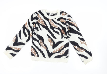 Sonder Girls Black Crew Neck Animal Print Nylon Pullover Jumper Size 10-11 Years Pullover - Zebra Print Sequins