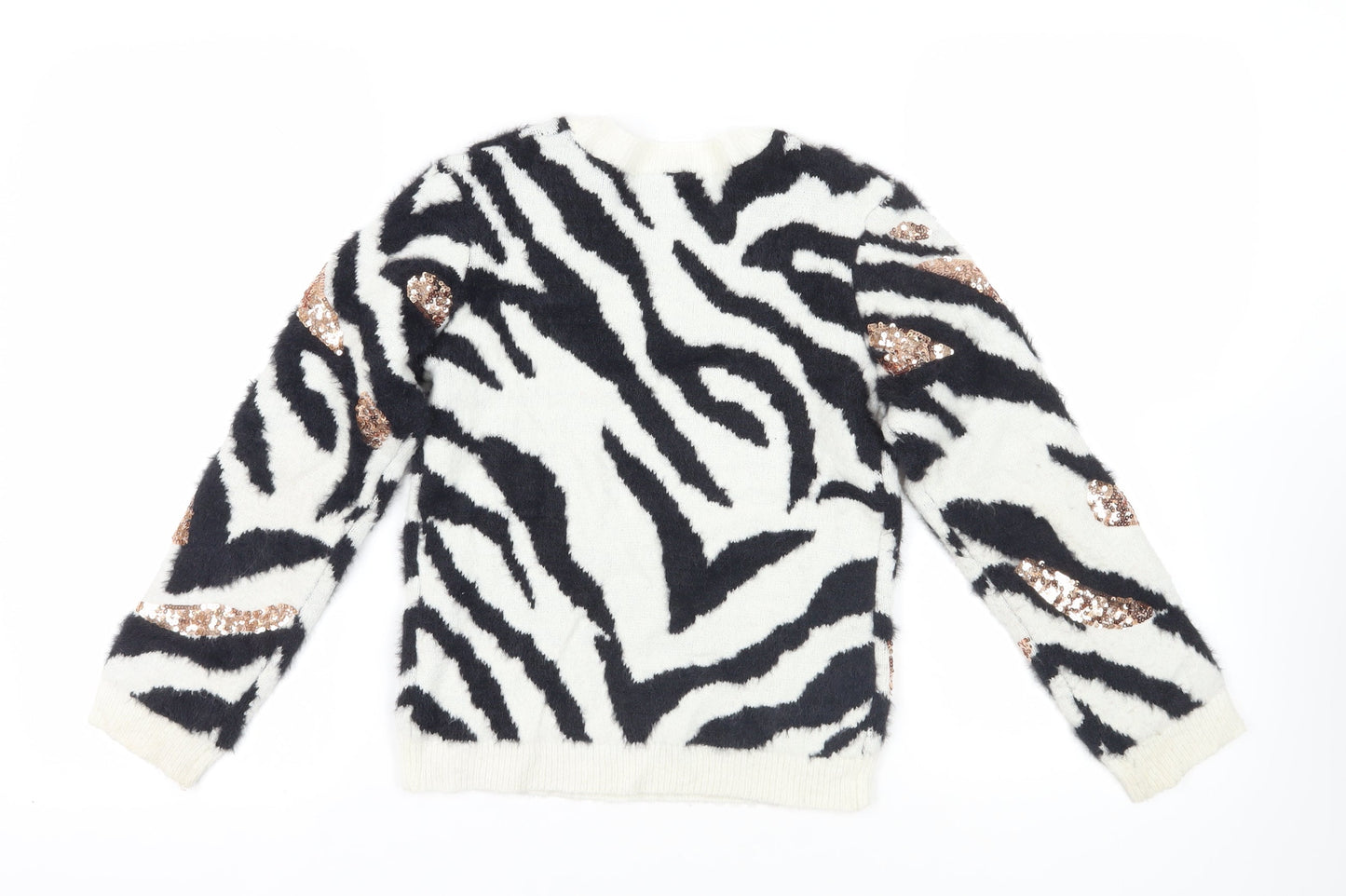 Sonder Girls Black Crew Neck Animal Print Nylon Pullover Jumper Size 10-11 Years Pullover - Zebra Print Sequins