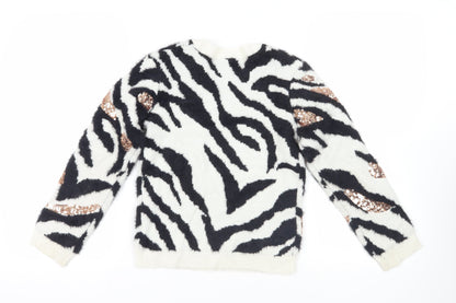 Sonder Girls Black Crew Neck Animal Print Nylon Pullover Jumper Size 10-11 Years Pullover - Zebra Print Sequins