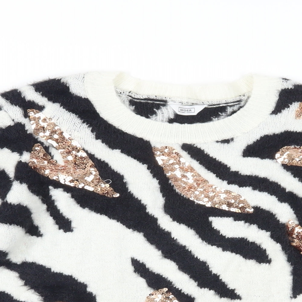 Sonder Girls Black Crew Neck Animal Print Nylon Pullover Jumper Size 10-11 Years Pullover - Zebra Print Sequins